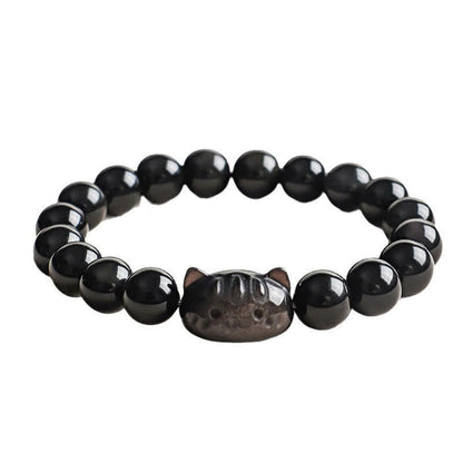Silver Sheen Obsidian Cat Bracelet