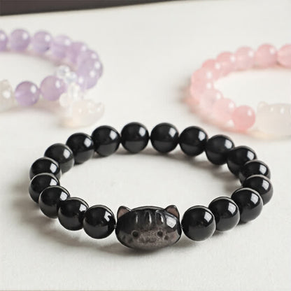 Silver Sheen Obsidian Cat Bracelet