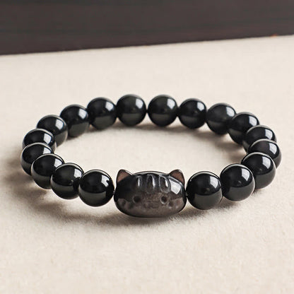Silver Sheen Obsidian Cat Bracelet by Worn Within