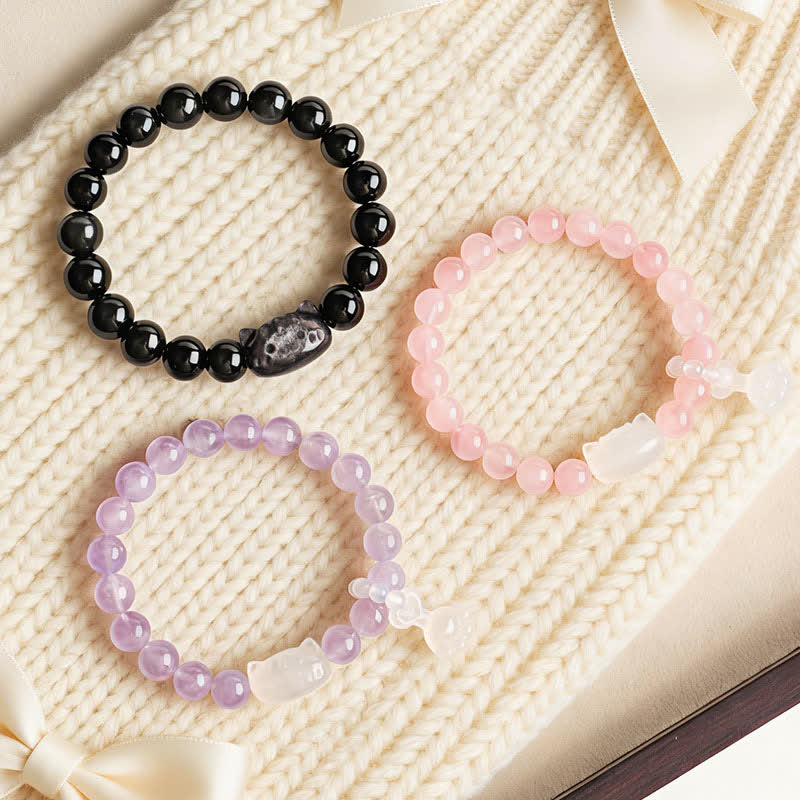 Silver Sheen Obsidian Cat Bracelet
