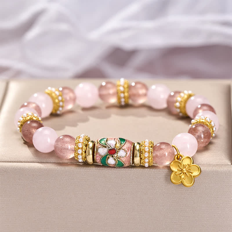 Strawberry Rose Quartz Flower Bracelet