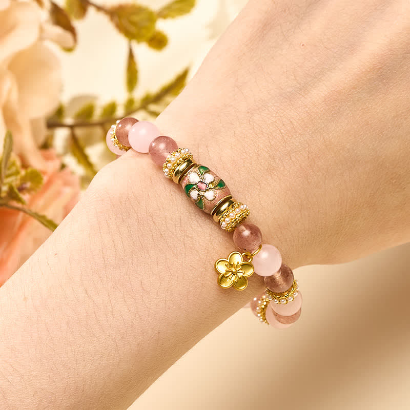 Strawberry Rose Quartz Flower Bracelet