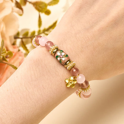 Strawberry Rose Quartz Flower Bracelet