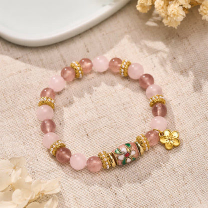 Strawberry Rose Quartz Flower Bracelet by Worn Within