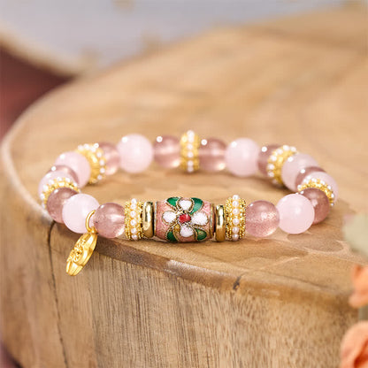 Strawberry Rose Quartz Flower Bracelet