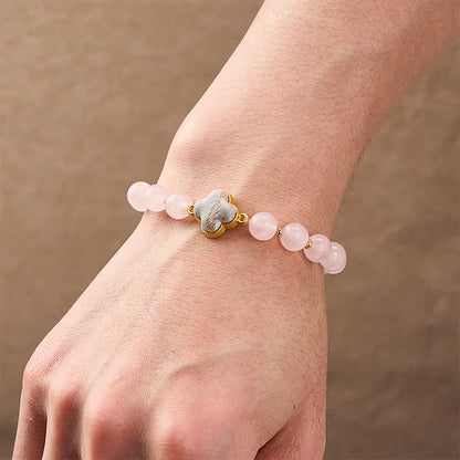 Rose Quartz Brocade Clover Charm Bracelet