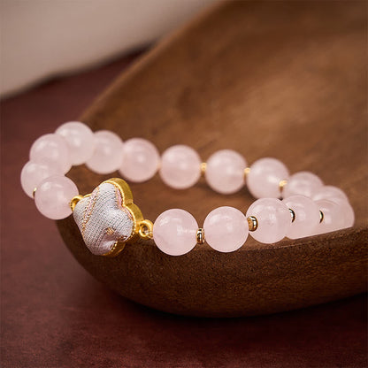 Rose Quartz Brocade Clover Charm Bracelet
