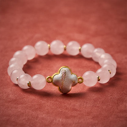 Rose Quartz Brocade Clover Charm Bracelet by Worn Within