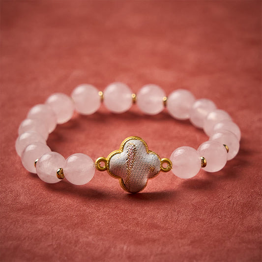 Rose Quartz Brocade Clover Charm Bracelet by Worn Within