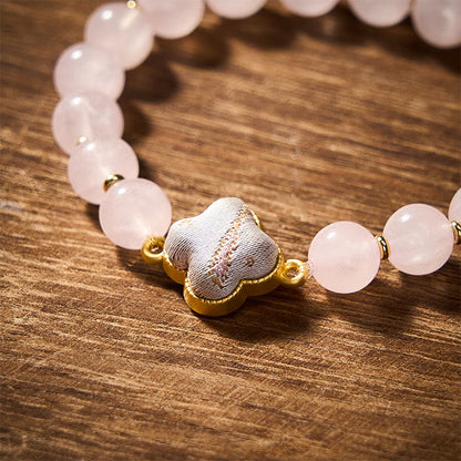 Rose Quartz Brocade Clover Charm Bracelet