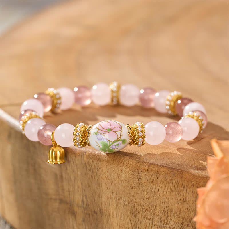 Strawberry Rose Quartz Lotus Bracelet by Worn Within