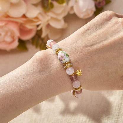 Strawberry Rose Quartz Lotus Bracelet