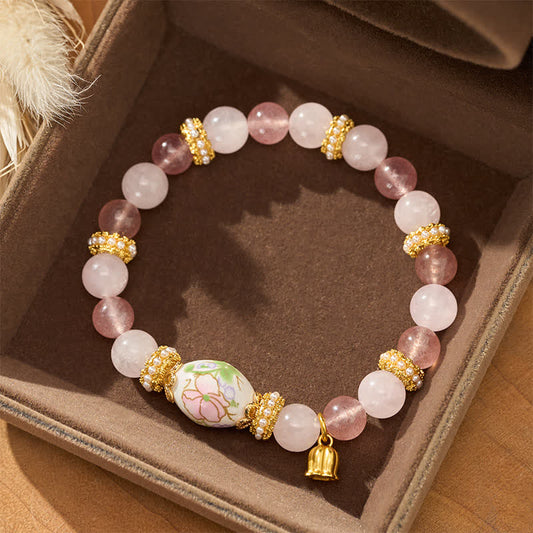 Strawberry Rose Quartz Lotus Bracelet