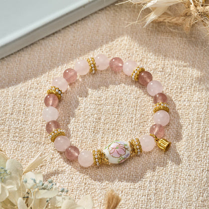 Strawberry Rose Quartz Lotus Bracelet