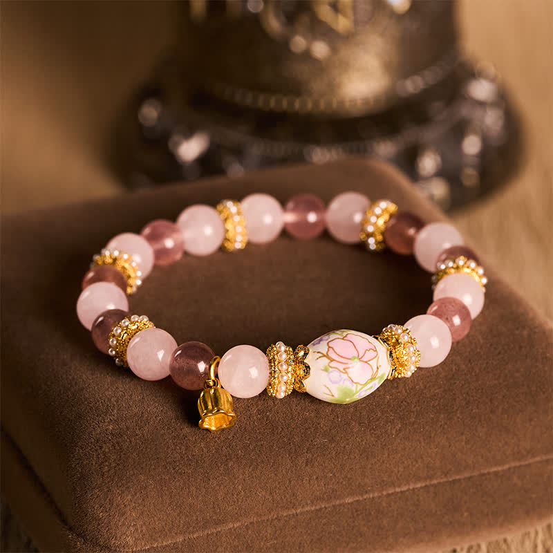 Strawberry Rose Quartz Lotus Bracelet