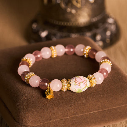 Strawberry Rose Quartz Lotus Bracelet