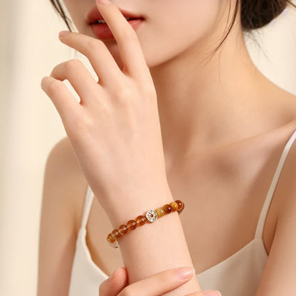 Tiger's Eye Fu Character Coin Bracelet