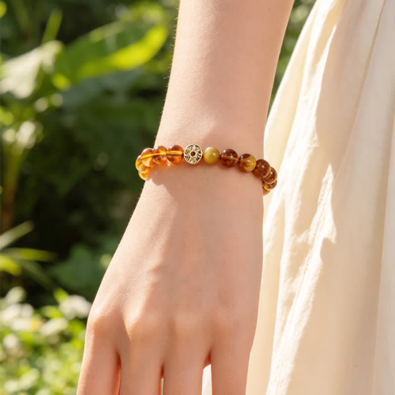 Tiger's Eye Fu Character Coin Bracelet