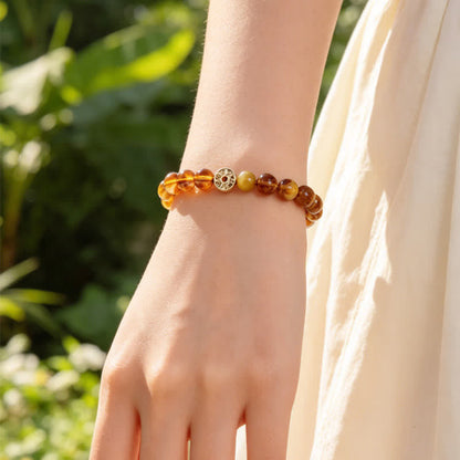 Tiger's Eye Fu Character Coin Bracelet