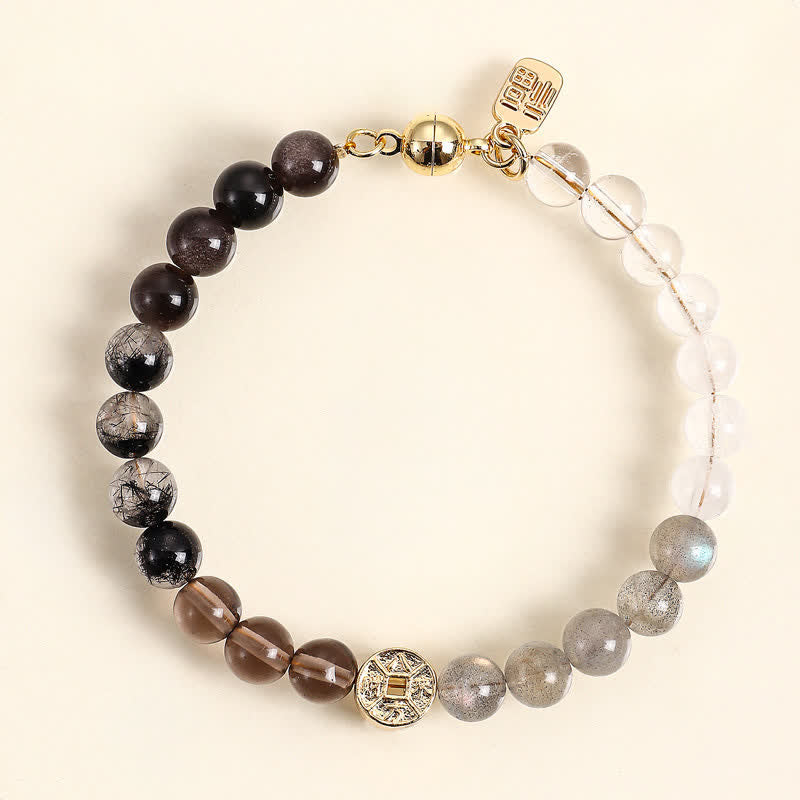 Tiger's Eye Fu Character Coin Bracelet