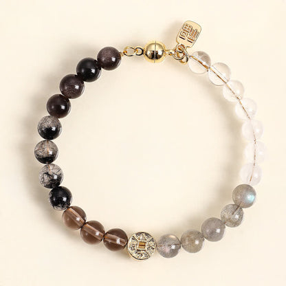 Tiger's Eye Fu Character Coin Bracelet