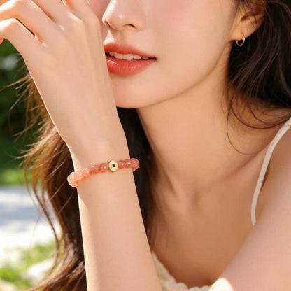 Tiger's Eye Fu Character Coin Bracelet