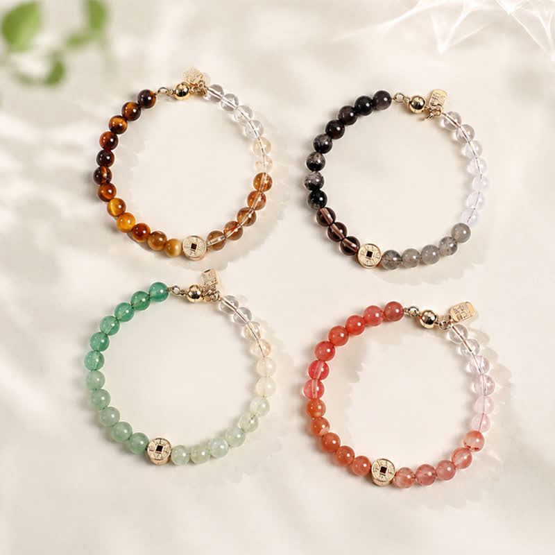 Tiger's Eye Fu Character Coin Bracelet