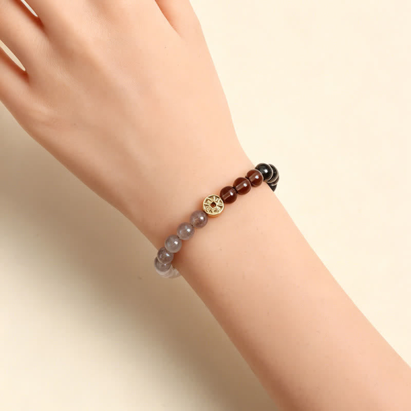 Tiger's Eye Fu Character Coin Bracelet