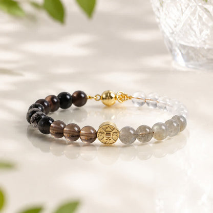 Tiger's Eye Fu Character Coin Bracelet