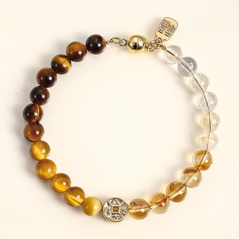 Tiger's Eye Fu Character Coin Bracelet by Worn Within