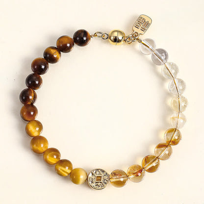 Tiger's Eye Fu Character Coin Bracelet by Worn Within
