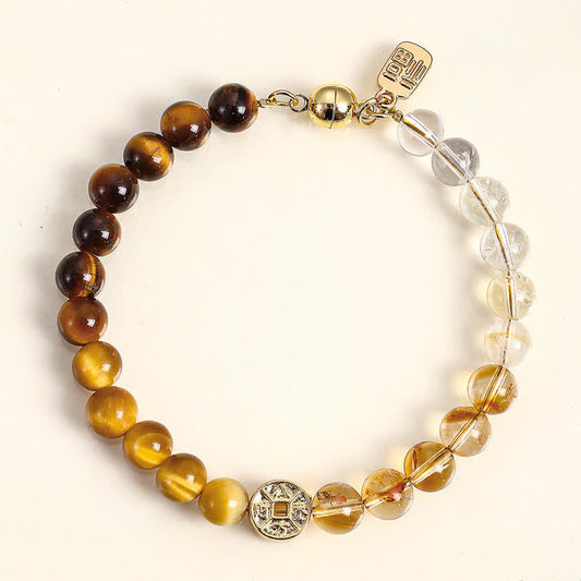 Tiger's Eye Fu Character Coin Bracelet by Worn Within