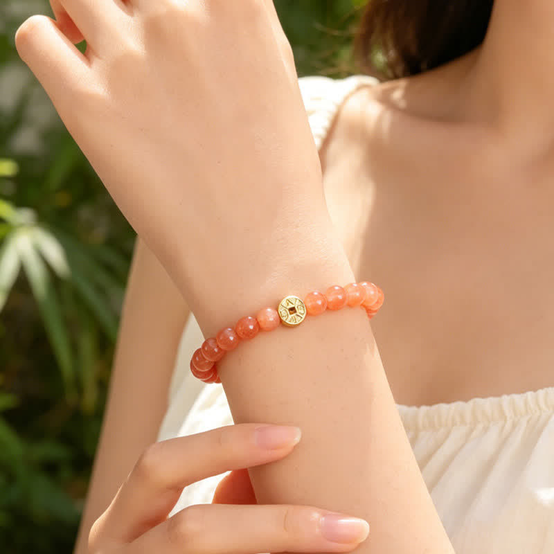 Tiger's Eye Fu Character Coin Bracelet