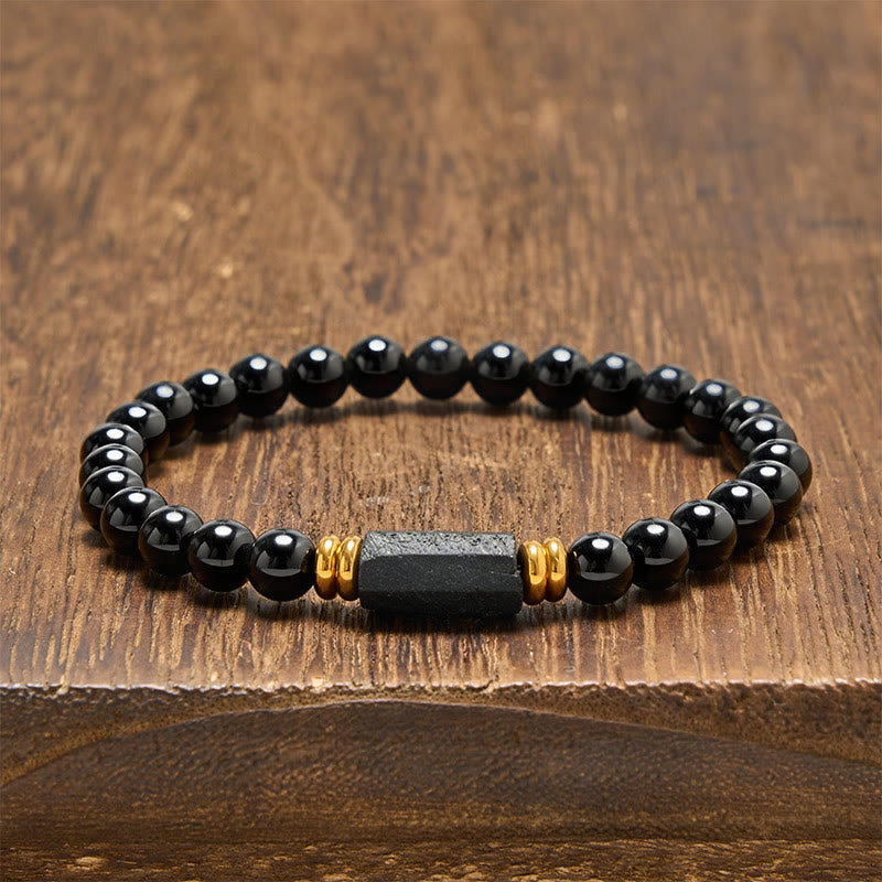 Obsidian Tourmaline Round Bead Bracelet by Worn Within