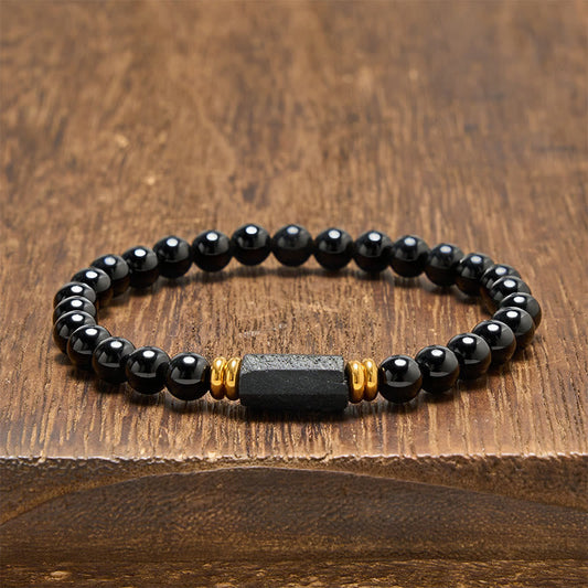 Obsidian Tourmaline Round Bead Bracelet by Worn Within