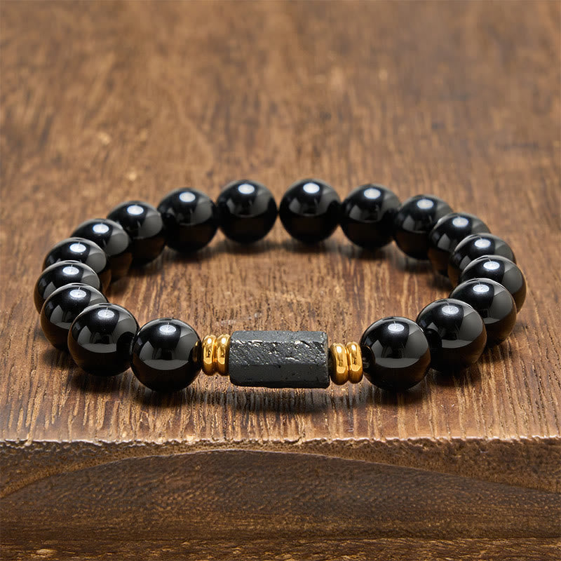 Obsidian Tourmaline Round Bead Bracelet