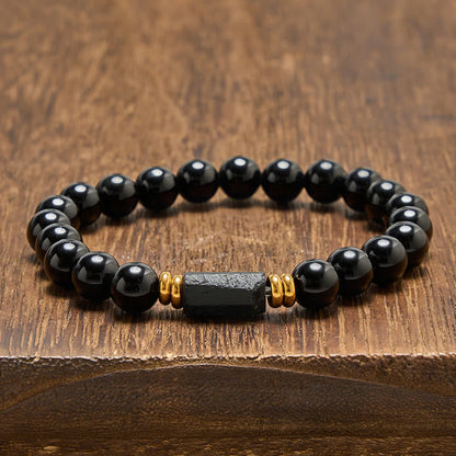 Obsidian Tourmaline Round Bead Bracelet