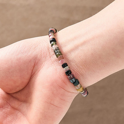 Multicolor Tourmaline Faceted Tablet Bead Bracelet