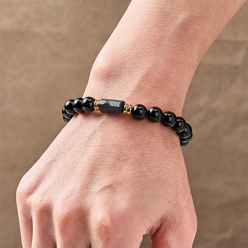 Obsidian Tourmaline Round Bead Bracelet