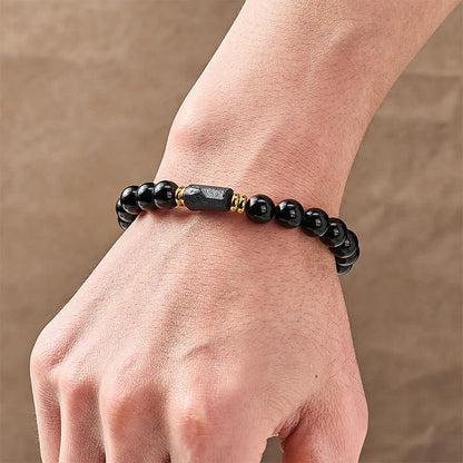 Obsidian Tourmaline Round Bead Bracelet