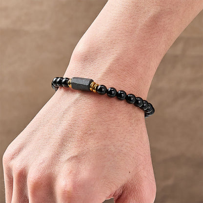 Obsidian Tourmaline Round Bead Bracelet