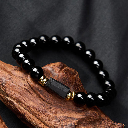 Obsidian Tourmaline Round Bead Bracelet