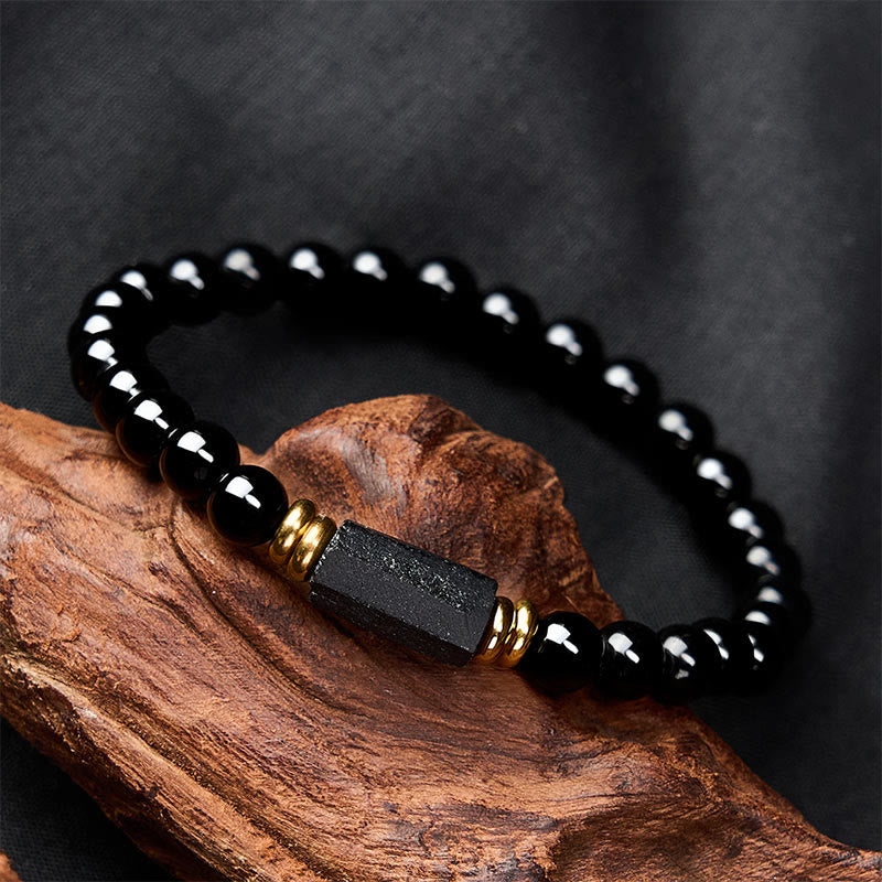 Obsidian Tourmaline Round Bead Bracelet