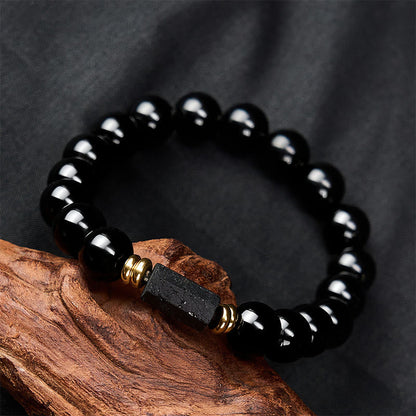 Obsidian Tourmaline Round Bead Bracelet