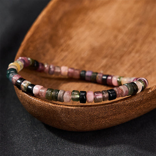 Multicolor Tourmaline Faceted Tablet Bead Bracelet by Worn Within