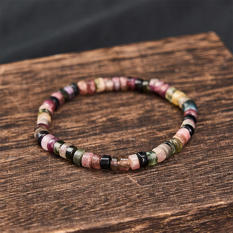 Multicolor Tourmaline Faceted Tablet Bead Bracelet