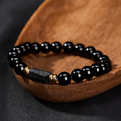 Obsidian Tourmaline Round Bead Bracelet