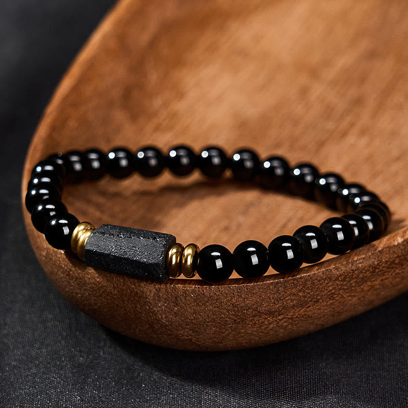 Obsidian Tourmaline Round Bead Bracelet