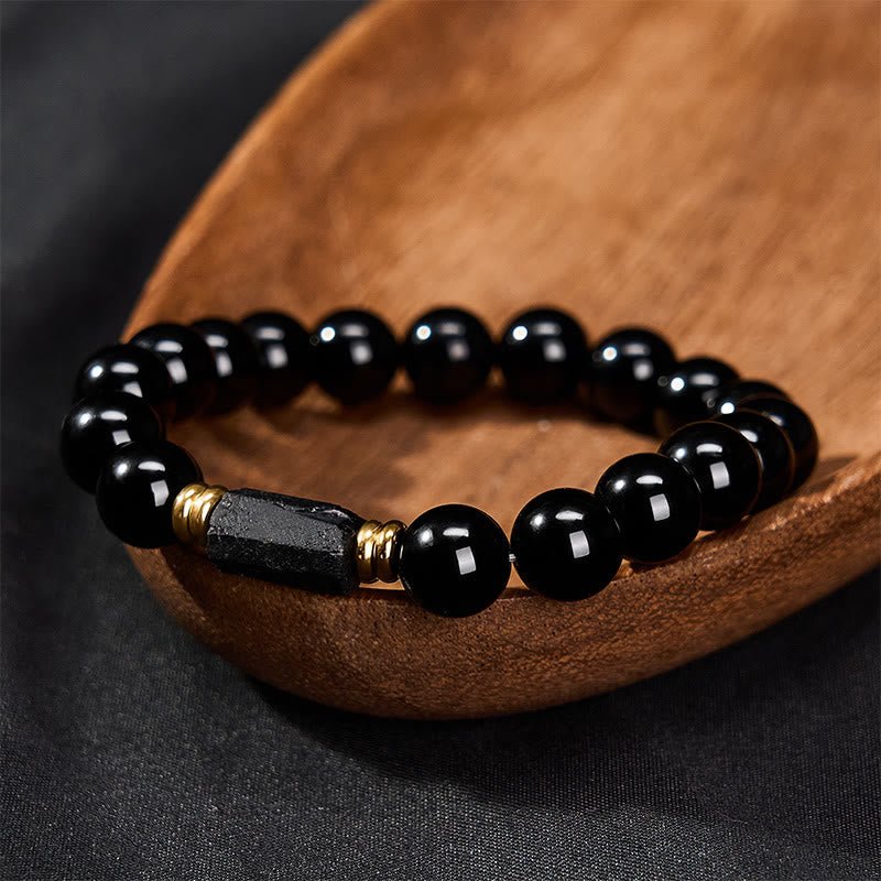 Obsidian Tourmaline Round Bead Bracelet