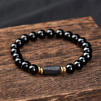 Obsidian Tourmaline Round Bead Bracelet